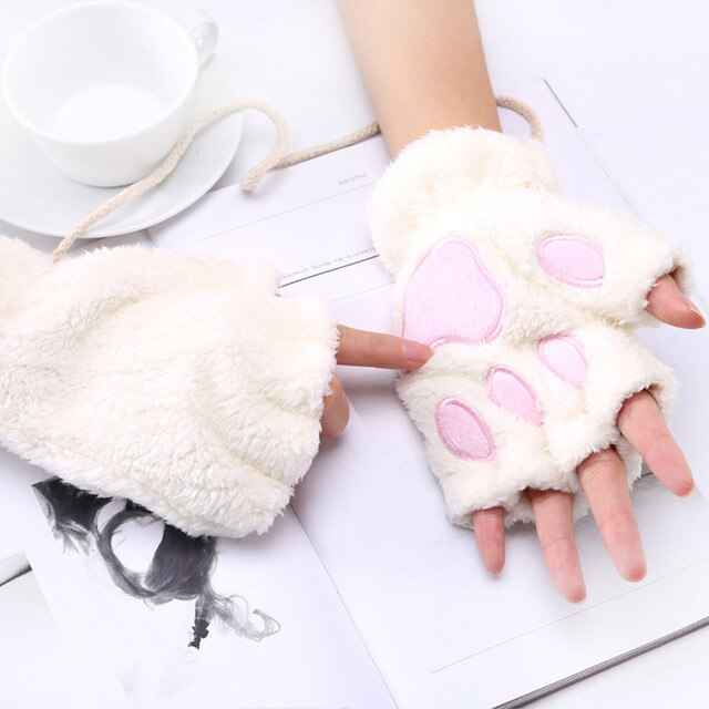 Rękawiczki zimowe Mitts Faux Fur śliczne Kitten bez palców Plus, aksamitne, ciepłe rękawiczki z pogrubieniem - Wianko - 15