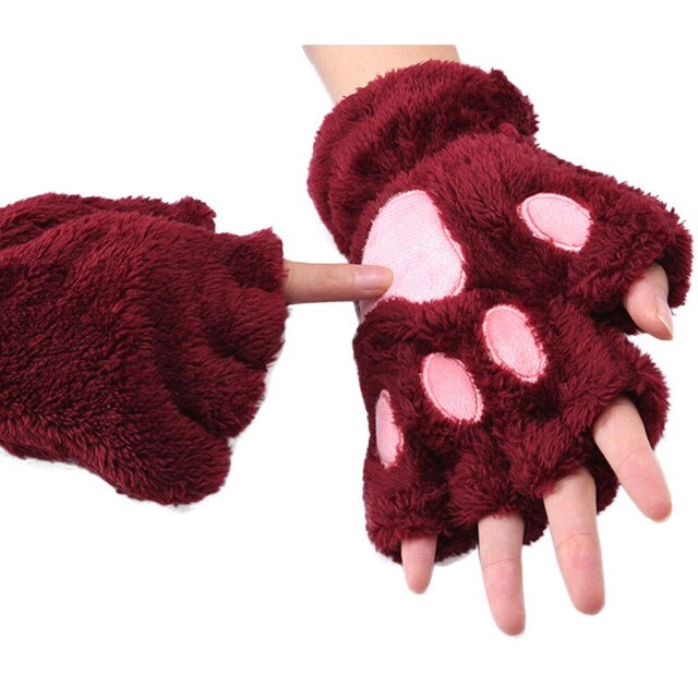 Rękawiczki zimowe Mitts Faux Fur śliczne Kitten bez palców Plus, aksamitne, ciepłe rękawiczki z pogrubieniem - Wianko - 2