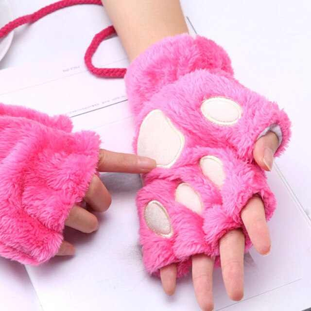 Rękawiczki zimowe Mitts Faux Fur śliczne Kitten bez palców Plus, aksamitne, ciepłe rękawiczki z pogrubieniem - Wianko - 11