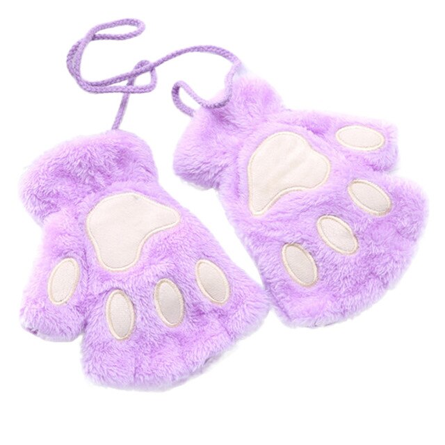 Rękawiczki zimowe Mitts Faux Fur śliczne Kitten bez palców Plus, aksamitne, ciepłe rękawiczki z pogrubieniem - Wianko - 14