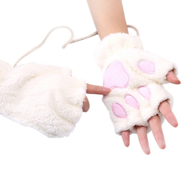 Rękawiczki zimowe Mitts Faux Fur śliczne Kitten bez palców Plus, aksamitne, ciepłe rękawiczki z pogrubieniem - Wianko - 16