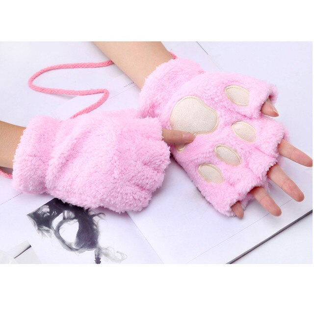 Rękawiczki zimowe Mitts Faux Fur śliczne Kitten bez palców Plus, aksamitne, ciepłe rękawiczki z pogrubieniem - Wianko - 5