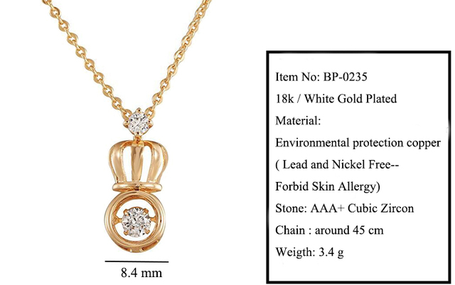 Naszyjnik z wisiorkiem korona Cyrkon MxGxFam, biżuteria moda 18 k/białe złoto, kamień AAA+Cyrkon, 45 cm łańcuch - Wianko - 3