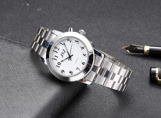Zegarek niemiecki z funkcją alarmu, rozmową datą i godziną na białej tarczy VBG-233G - Wianko - 6