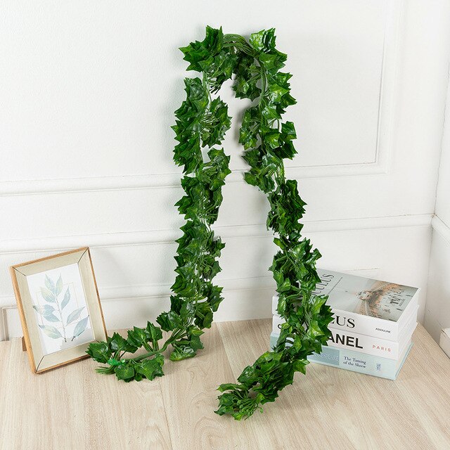 Sztuczny bluszcz zielony z girlandą winorośli i długimi, plastikowymi rattanowymi liśćmi do dekoracji ścian w domu i ogrodzie - Wianko - 7