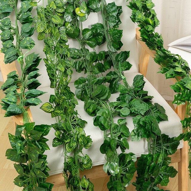 Sztuczny bluszcz zielony z girlandą winorośli i długimi, plastikowymi rattanowymi liśćmi do dekoracji ścian w domu i ogrodzie - Wianko - 2