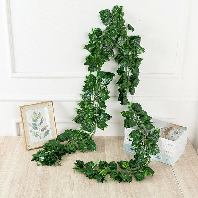 Sztuczny bluszcz zielony z girlandą winorośli i długimi, plastikowymi rattanowymi liśćmi do dekoracji ścian w domu i ogrodzie - Wianko - 6