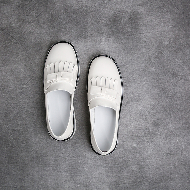 Damskie skórzane buty oxford w stylu brytyjskim - płaski obcas, wkładane mokasyny - Wianko - 4