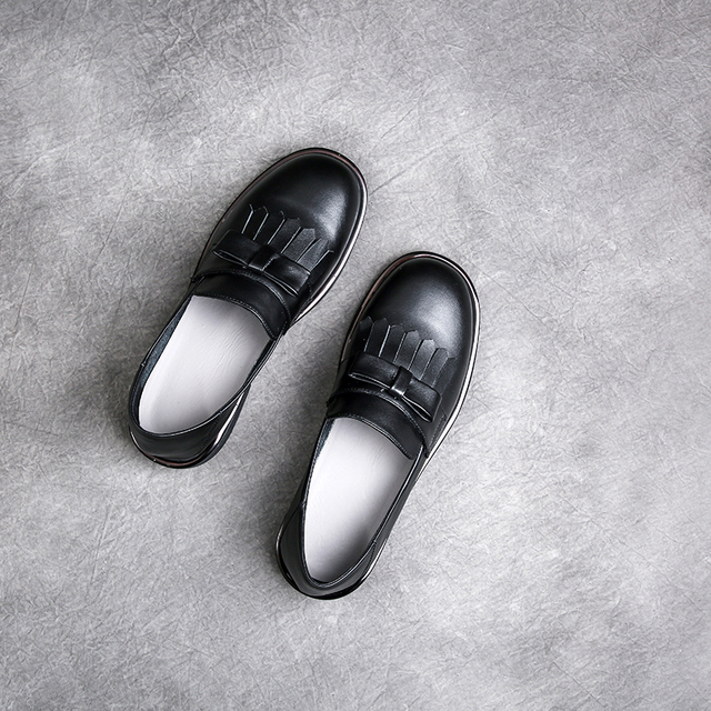 Damskie skórzane buty oxford w stylu brytyjskim - płaski obcas, wkładane mokasyny - Wianko - 3
