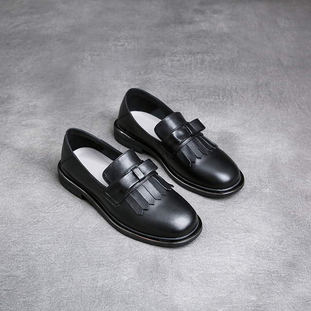Damskie skórzane buty oxford w stylu brytyjskim - płaski obcas, wkładane mokasyny - Wianko - 2
