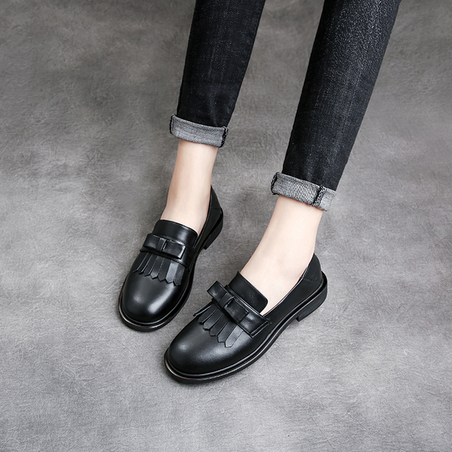 Damskie skórzane buty oxford w stylu brytyjskim - płaski obcas, wkładane mokasyny - Wianko - 15