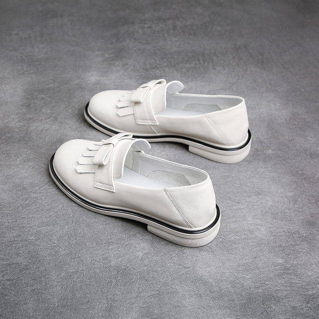 Damskie skórzane buty oxford w stylu brytyjskim - płaski obcas, wkładane mokasyny - Wianko - 5