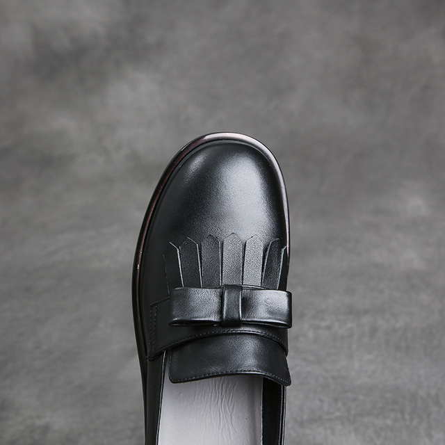 Damskie skórzane buty oxford w stylu brytyjskim - płaski obcas, wkładane mokasyny - Wianko - 9