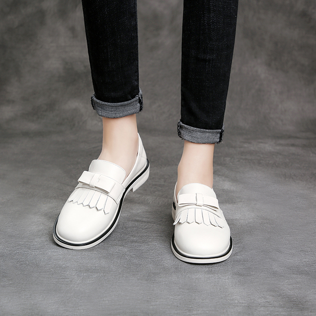 Damskie skórzane buty oxford w stylu brytyjskim - płaski obcas, wkładane mokasyny - Wianko - 19