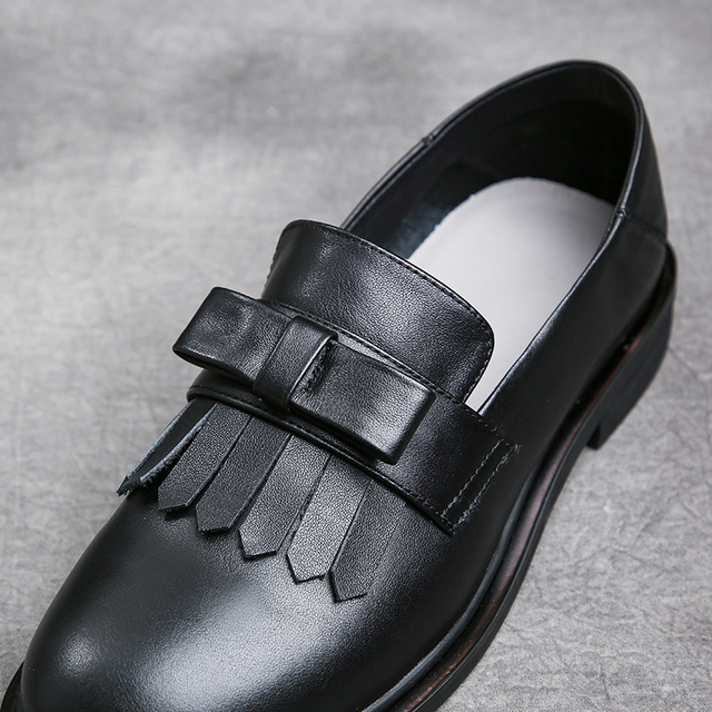 Damskie skórzane buty oxford w stylu brytyjskim - płaski obcas, wkładane mokasyny - Wianko - 8