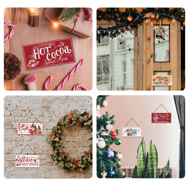 Drewniany tabliczka z napisem w stylu retro na gorące kakao i świąteczne dekoracje, idealna do zawieszenia w kawiarni - Wianko - 15