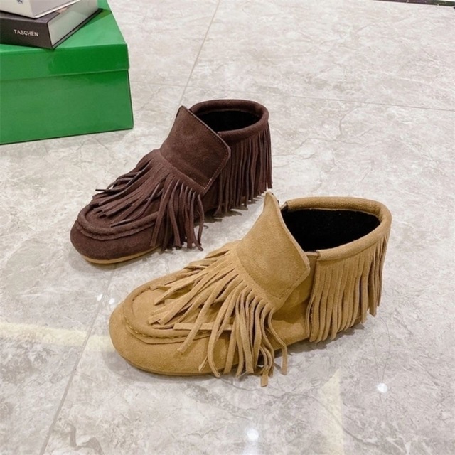 Chińskie markowe skórzane frędzle damskie z płaskim dnem - kwadratowe główki, miękkie buty typu flats 2022 r - Wianko - 5
