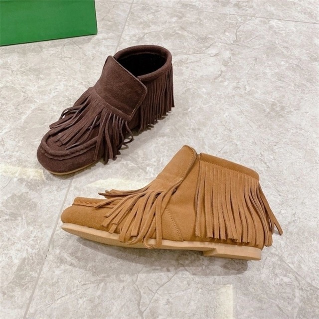 Chińskie markowe skórzane frędzle damskie z płaskim dnem - kwadratowe główki, miękkie buty typu flats 2022 r - Wianko - 4