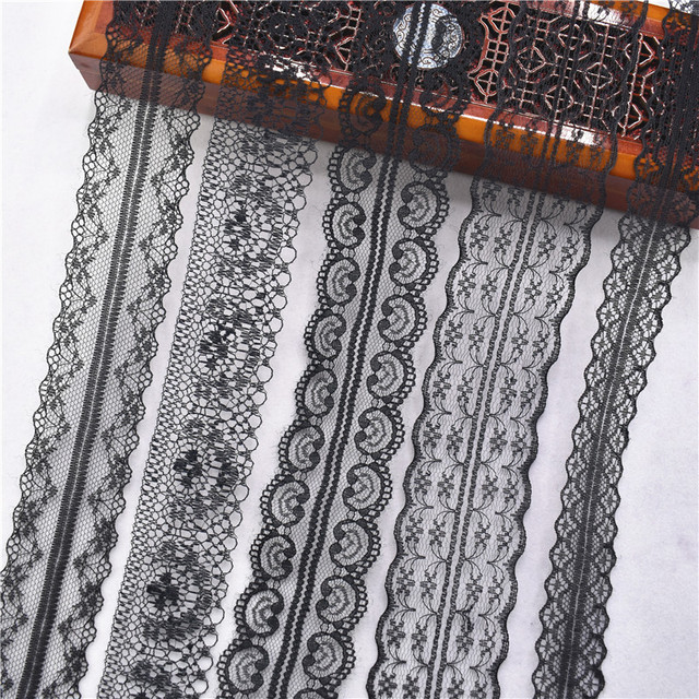 Koronka czysta czerń, szerokość 14-45mm, 10 jardów - idealna do DIY, haftów, dekoracji ślubnych i wykończeń odzieży - Wianko - 12