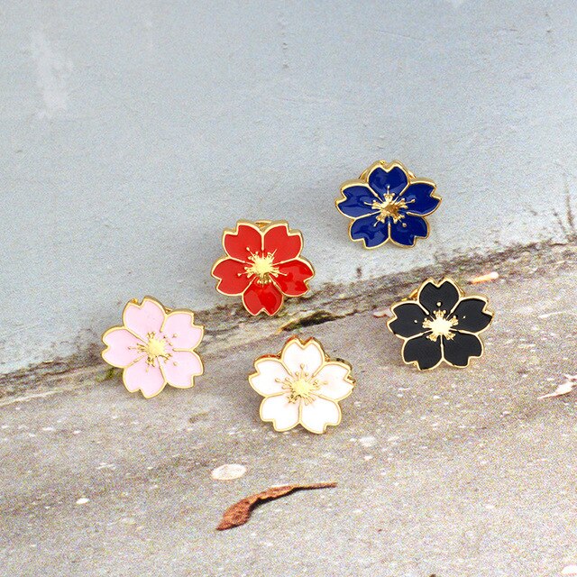 Broszka biżuteria - Modna przypinka z emaliowanym, czerwonym/różowym/czarnym/białym/niebieskim kwiatem roślinnym - Wianko - 3