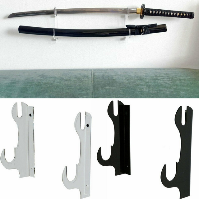 Wieszak patera ścienny do przechowywania mieczy samuraja: Katana, Wakizashi, Tanto Genji (czarny/przezroczysty) - Wianko - 1