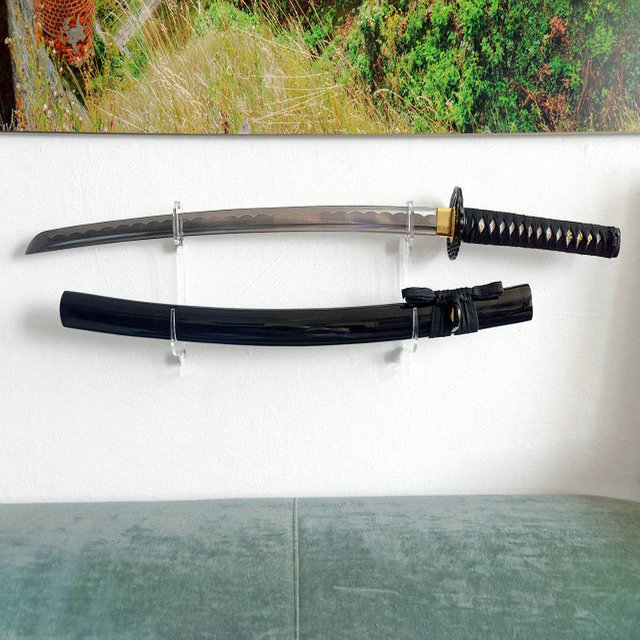 Wieszak patera ścienny do przechowywania mieczy samuraja: Katana, Wakizashi, Tanto Genji (czarny/przezroczysty) - Wianko - 6