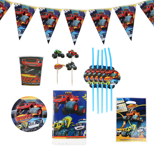 Zestaw urodzinowy Blaze i mega maszyny: dekoracje, kubki, słomki - Baby Shower dla chłopców - Wianko - 4
