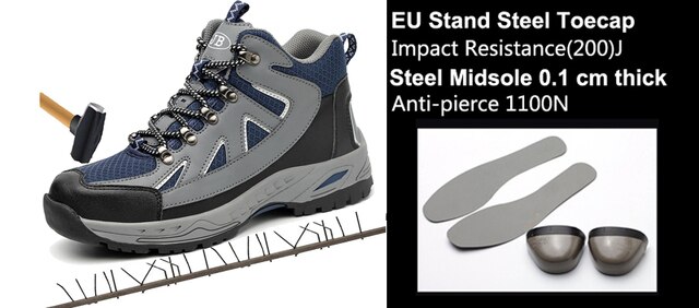 Męskie lekkie i oddychające buty robocze ochronne ze stali z przeciwzmarszczkową i antystatyczną na przód stopy - Wianko - 2