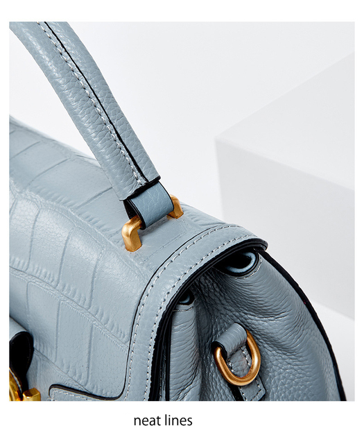 Elegancka damska torba na ramię z prawdziwej skóry wołowej - niebieska - Wianko - 26