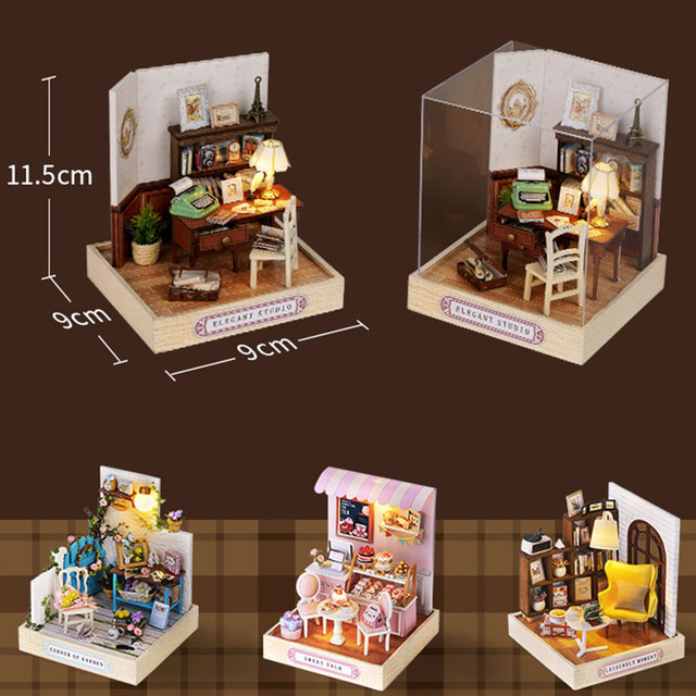 Drewniane miniaturowe domki dla lalek - zestaw mebli i teatr zabawka na urodziny dzieci - Wianko - 13
