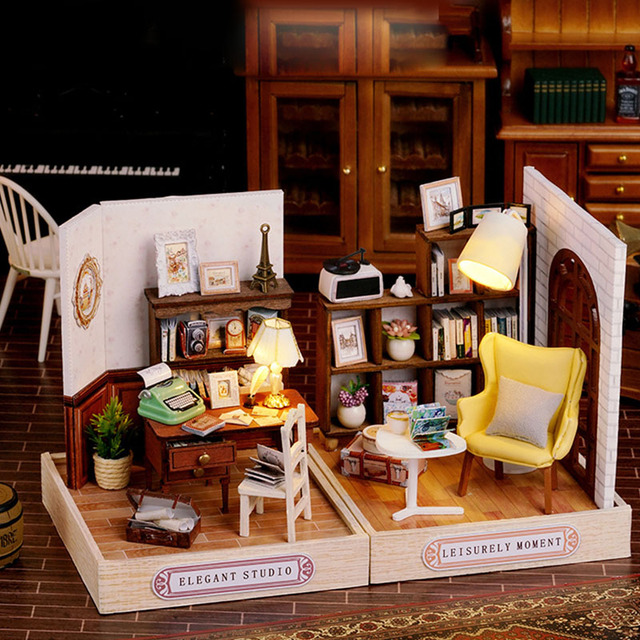 Drewniane miniaturowe domki dla lalek - zestaw mebli i teatr zabawka na urodziny dzieci - Wianko - 2
