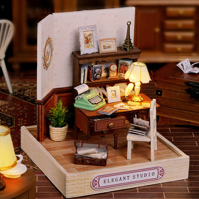 Drewniane miniaturowe domki dla lalek - zestaw mebli i teatr zabawka na urodziny dzieci - Wianko - 5