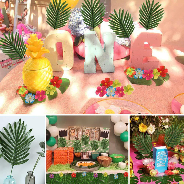 Dekoracje imprezowe DIY: Sztuczna palma hawajska z liśćmi, flamingo, dżungla, słomki - idealne na imprezę tropikalną i urodziny - Wianko - 1