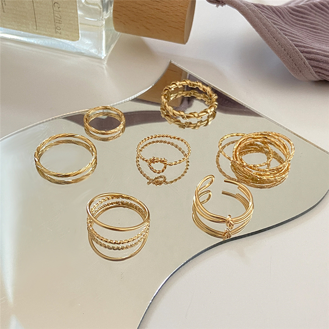 Pierścionki z motylkiem Vintage kryształowe zestaw złote w kolorze Boho Moon Star Finger - Trend biżuteria Party 2021 - Wianko - 25