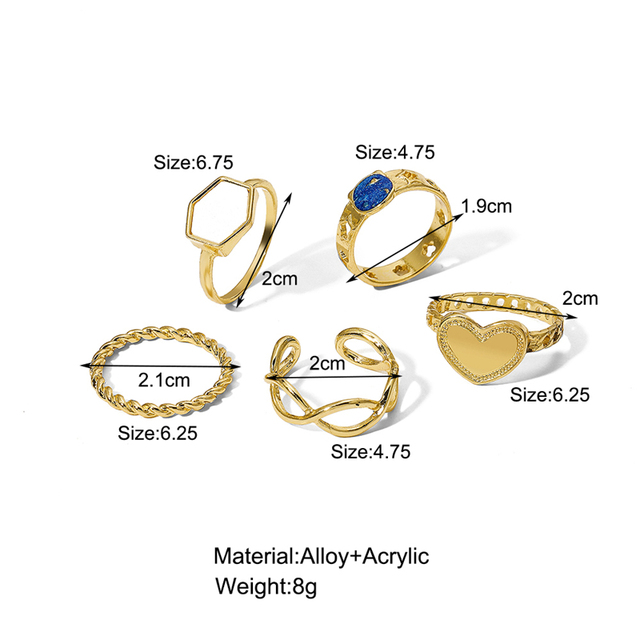 Pierścionki z motylkiem Vintage kryształowe zestaw złote w kolorze Boho Moon Star Finger - Trend biżuteria Party 2021 - Wianko - 11