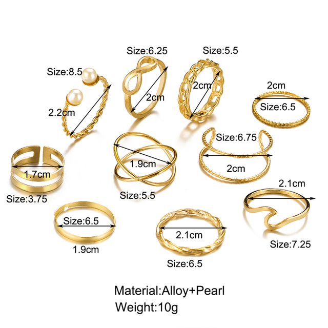 Pierścionki z motylkiem Vintage kryształowe zestaw złote w kolorze Boho Moon Star Finger - Trend biżuteria Party 2021 - Wianko - 34