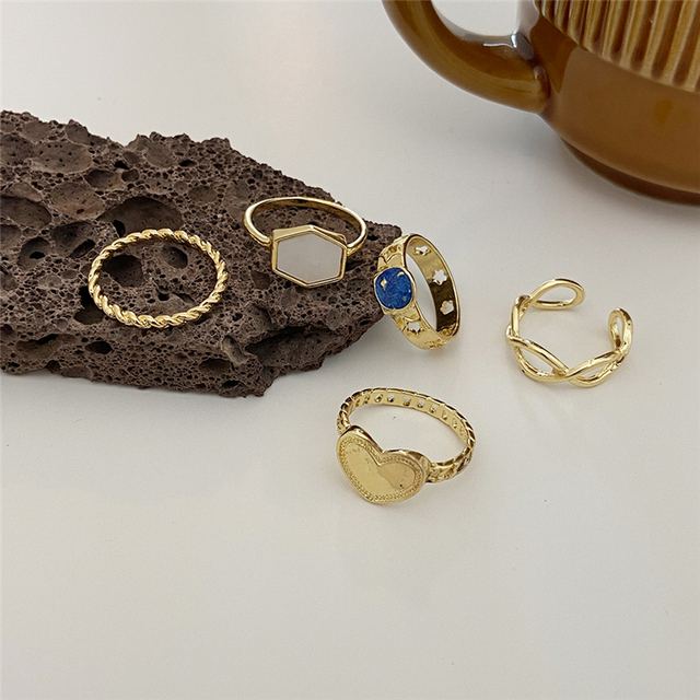 Pierścionki z motylkiem Vintage kryształowe zestaw złote w kolorze Boho Moon Star Finger - Trend biżuteria Party 2021 - Wianko - 12