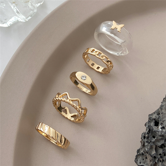 Pierścionki z motylkiem Vintage kryształowe zestaw złote w kolorze Boho Moon Star Finger - Trend biżuteria Party 2021 - Wianko - 6
