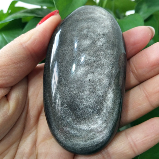 Obsydianowa dłoń - Kamień naturalny srebrna, piękny klejnot czarodziej czakra, duchowa energia medytacji, uzdrawianie Reiki - Wianko - 1