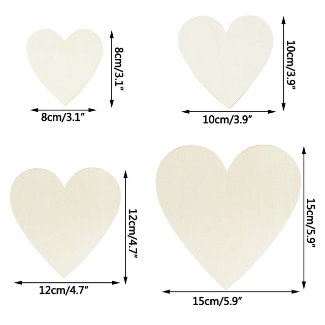 Dekoracje z drewna - Niedokończone drewniane plastry w kształcie serca, 8 rozmiarów - Wianko - 9
