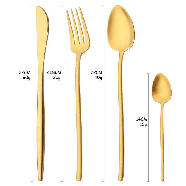 Stalowe sztućce 304 - zestaw obiadowy w kolorze złotym, matowe - nóż, widelec, łyżeczka do ciasta, deserów - zastawa stołowa, kuchnia, sztućce srebrne - Wianko - 4