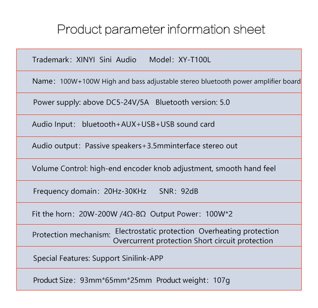 Wzmacniacz cyfrowy C50H C100L AP100L T50H T100L XY-C50L Bluetooth z wysoką mocą na pokładzie AUX i USB - Wianko - 4