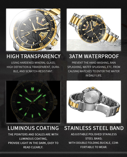 Męski zegarek NAVIFORCE luksusowej marki, wodoodporny, wykonany ze stali nierdzewnej, idealny do sportu i biznesu, z precyzyjnym mechanizmem kwarcowym - model 9191 - Wianko - 7