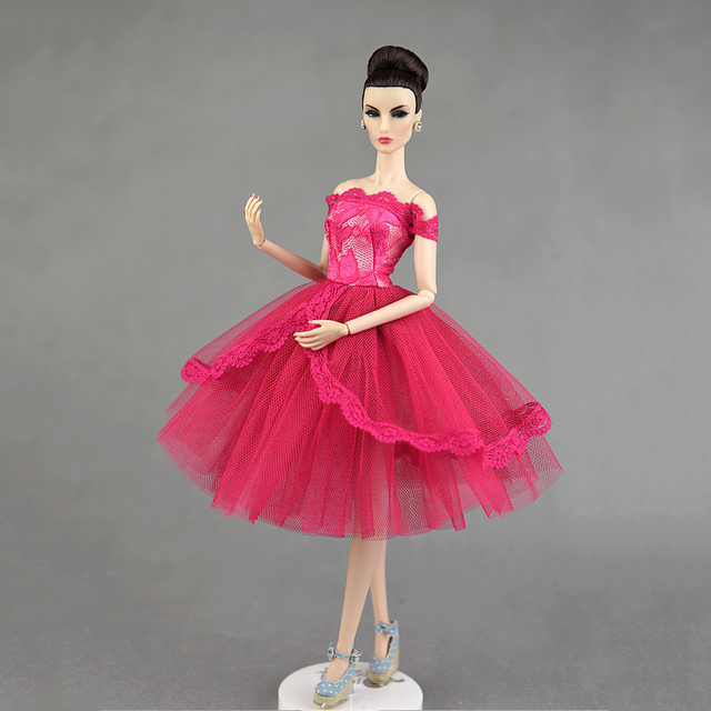 Różowa koronkowa sukienka dla lalek Barbie 1/6 BJD - wieczorowa odzież na przyjęcia - Wianko - 4