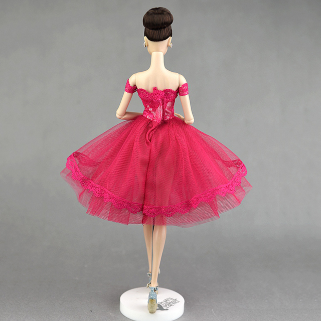 Różowa koronkowa sukienka dla lalek Barbie 1/6 BJD - wieczorowa odzież na przyjęcia - Wianko - 3