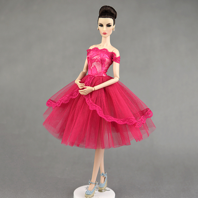 Różowa koronkowa sukienka dla lalek Barbie 1/6 BJD - wieczorowa odzież na przyjęcia - Wianko - 2