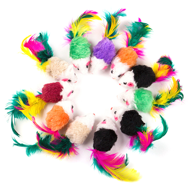 Kolorowe piórka pluszowej mini myszy PetTraining - zabawka dla kota z zabawnym głosem - Wianko - 16