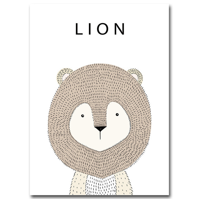 Minimalistyczne plakaty na płótnie - Przedszkole Cartoon Animal Deer Lion Bear - Nowoczesna sztuka ścian - Wystrój pokoju dziecka - Wianko - 8