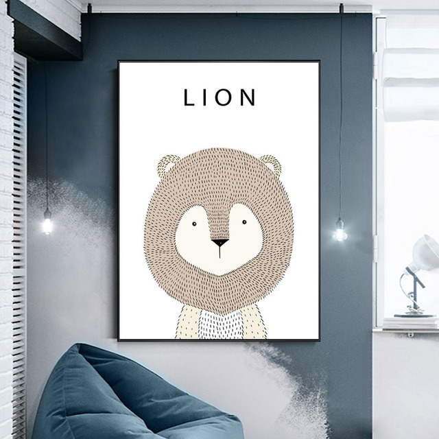 Minimalistyczne plakaty na płótnie - Przedszkole Cartoon Animal Deer Lion Bear - Nowoczesna sztuka ścian - Wystrój pokoju dziecka - Wianko - 5