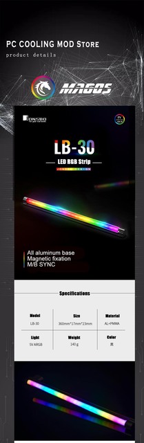 Jonsbo Listwa Magnetyczna RGB LED 36cm do Dekoracji Komputera PC z wsparciem 5V ARGB i synchronizacją MB - Wentylatory i Chłodzenie - Wianko - 3